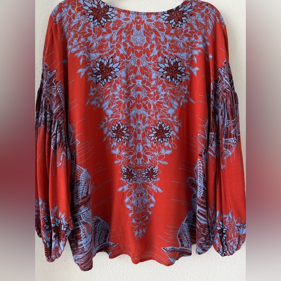Free People Birds of a Feather blouse boho top terracotta  blue size Xs - Picture 8 of 13